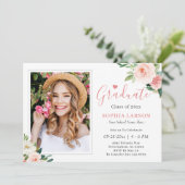 Blush Pink Bloemen Foto Keepsake Afstudeerfeest Kaart (Staand voorkant)