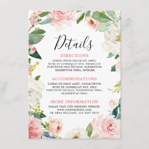 Blush Pink Bloemen Moderne Botanische Trouwdetails Informatiekaartje