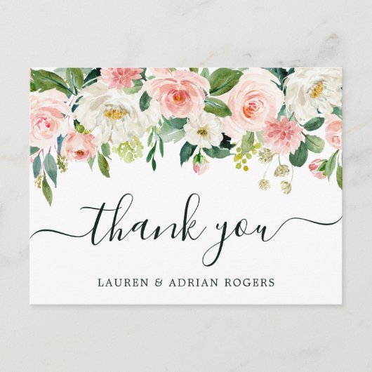 Blush Pink Bloom Bruiloft Dank u Briefkaart (Voorkant)