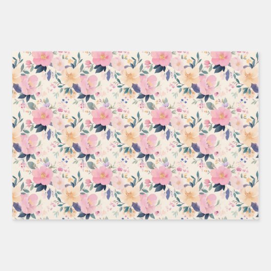 Blush Pink Bloom Elegante Bloemen Waterverf Crème Inpakpapier Vel (Voorkant 3)