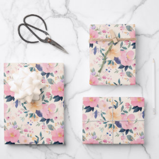 Blush Pink Bloom Elegante Bloemen Waterverf Crème Inpakpapier Vel