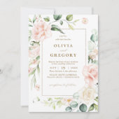 Blush Pink Bloom Gold Lijst Weddenschap Kaart (Voorkant)