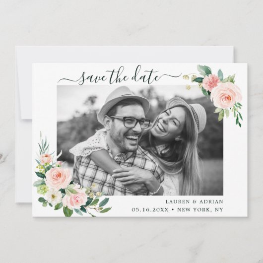 Blush Pink Bloom Save the Date Photo Card (Voorkant)