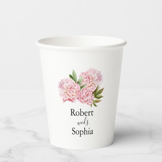 Blush Pink Bloom Trouwpapier cup Papieren Bekers (Achterkant)