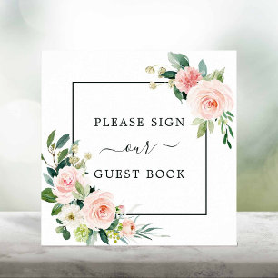 Blush Pink Bloom Weddenschap Gest Book Square Sign Poster