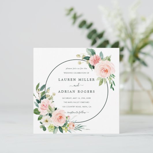Blush Pink Bloom Weddenschap Square Kaart (Staand voorkant)