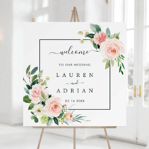 Blush Pink Bloom Weddenschap Welkomstvierkant Teke Poster