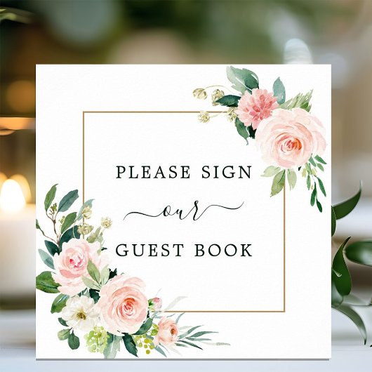 Blush Pink Bloom Wedding Guest Book Square Poster