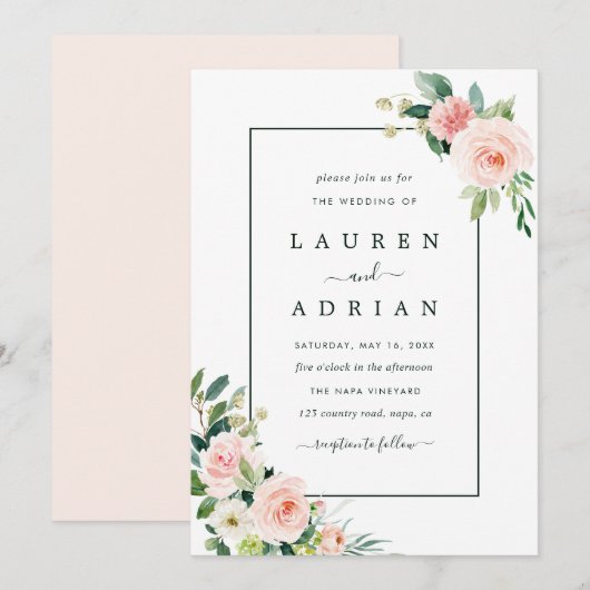 Blush Pink Bloom Wedding Kaart (Voorkant / Achterkant)
