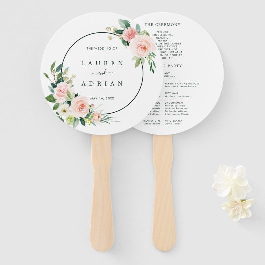 Blush Pink Bloom Wedding Program Handwaaier (Voorkant en achterkant)