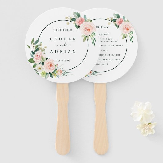 Blush Pink Bloom Wedding Program Handwaaier (Voorkant en achterkant)