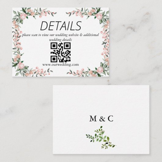 Blush Pink Bloom Wedding QR-code Informatiekaartje (Voorkant / Achterkant)