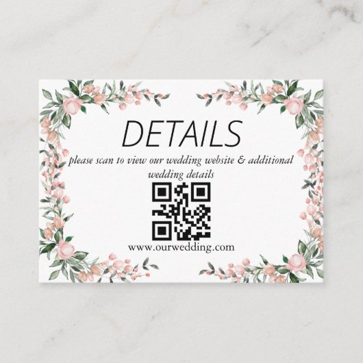Blush Pink Bloom Wedding QR-code Informatiekaartje (Voorkant)