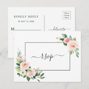 Blush Pink Bloom Wedding RSVP met maaltijdkeuze Uitnodiging Briefkaart