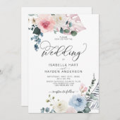Blush Pink Blue Floral Tropical Beach Boho Wedding Kaart (Voorkant / Achterkant)