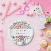 Blush Pink Blue Peony Wedding Paper Bord (Feest)