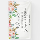 Blush Pink Blue Rozen Peonies Floral Wedding Party Spandoek (Verticaal)