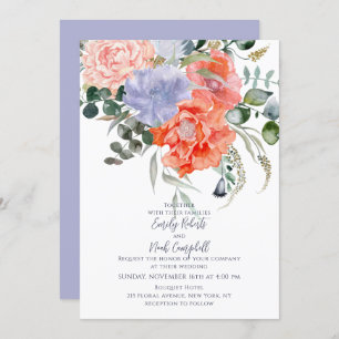 Blush Pink & Blue Waterverf Floral Wedding Kaart