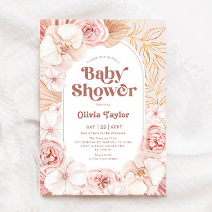 Blush Pink Boho Floral Baby shower Kaart