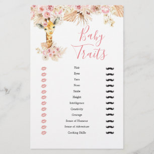 Blush Pink Boho Giraffe Baby shower Baby Traits