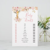 Blush Pink Boho Giraffe Baby shower Baby Traits (Staand voorkant)