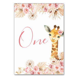 Blush Pink Boho Giraffe Baby shower Tafelnummer