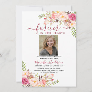 Blush Pink Boho Memorial Service Kaart