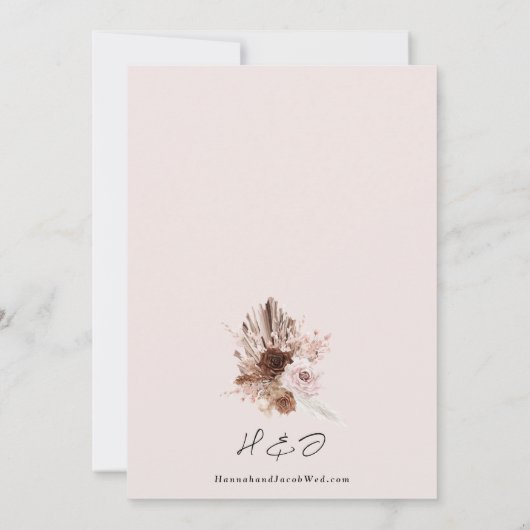 Blush Pink Boho Pampas Grass Floral Wedding Kaart (Achterkant)