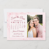 Blush Pink Boho Peonies Calendar & Photo Wedding Save The Date (Voorkant)