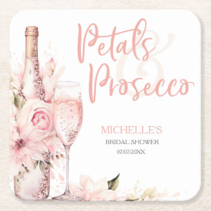 Blush Pink Boho Petals en Prosecco Floral Vierkante Kartonnen Onderzetter