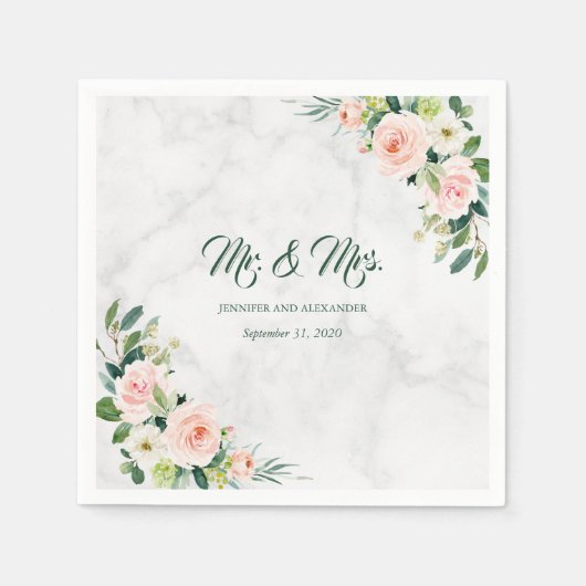 Blush Pink Boho Waterverf bruiloft Mr en Mrs Servet (Voorkant)