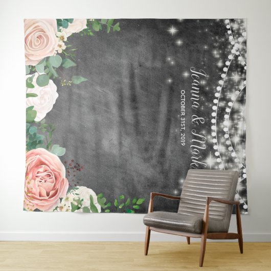 Blush Pink Boho Weddenschap Foto Booth Backdrop Wandkleed (In Situ (horizontaal))