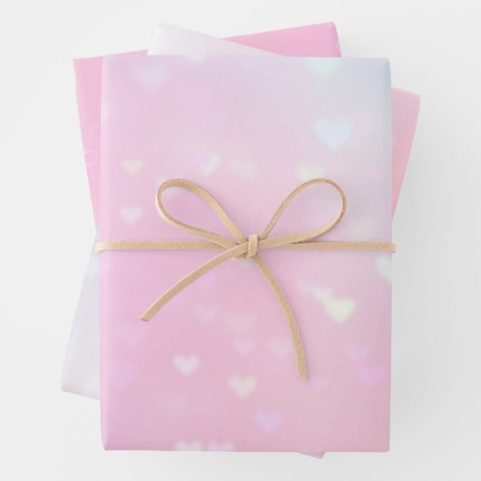 Blush Pink Bokeh Hearts Verjaardag Inpakpapier Vel (In situ)