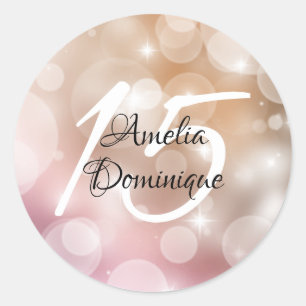 Blush Pink Bokeh Quinceanera Ronde Sticker