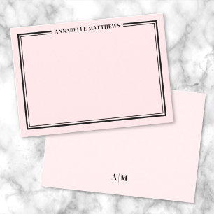 Blush Pink Border Minimalistische naam Monogram Notitiekaartje