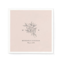 Blush Pink Botanical Monogram Elegant Huwelijk
