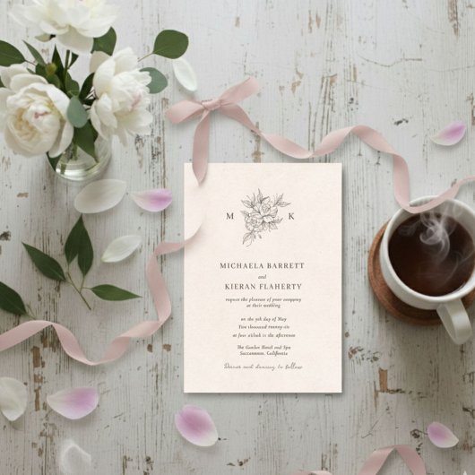 Blush Pink Botanical Monogram Wedding Invitation
