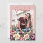 Blush Pink Botanische Floral Boho Afstuderen Aankondiging (Voorkant)