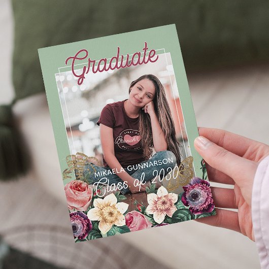 Blush Pink Botanische Floral Boho Afstuderen Aankondiging