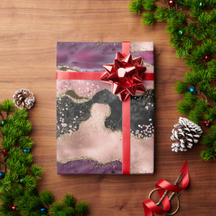 Blush Pink Bourgogne Wijn Goud Zwart Glitter Cadeaupapier