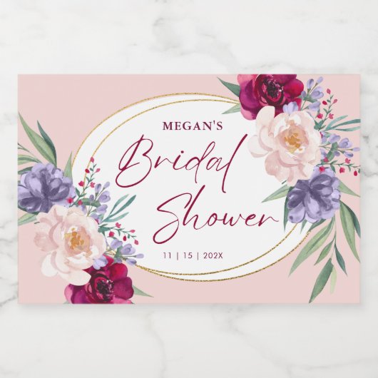 Blush Pink & Bourgondië Bloom Vrijgezellenfeest Sparkling Wijnetiket (Enkel label)