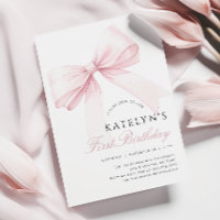 Blush Pink Bow 1e verjaardag uitnodiging