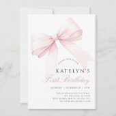 Blush Pink Bow 1er Invitation anniversaire (Devant)