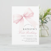 Blush Pink Bow 1er Invitation anniversaire (Debout devant)