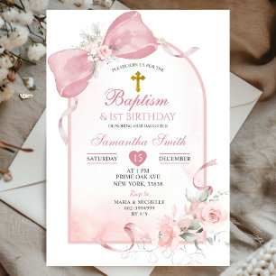 Blush Pink Bow Arch eerste verjaardag en doop Kaart