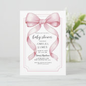 Blush Pink Bow Baby shower Invitation bewerkbaar Kaart (Staand voorkant)