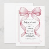 Blush Pink Bow Baby shower Invitation bewerkbaar Kaart (Voorkant / Achterkant)