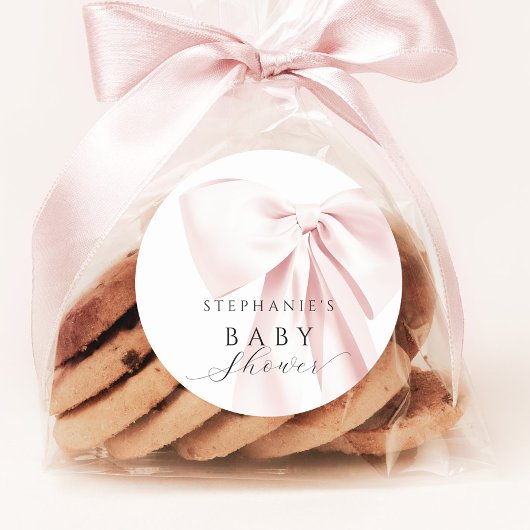 Blush Pink Bow-Baby shower Ronde Sticker