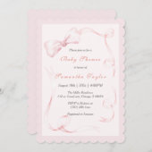 Blush Pink Bow Baby shower Uitnodiging (Voorkant / Achterkant)