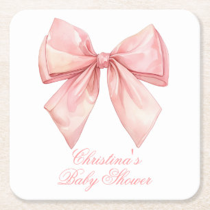 Blush Pink Bow-Baby shower Vierkante Kartonnen Onderzetter